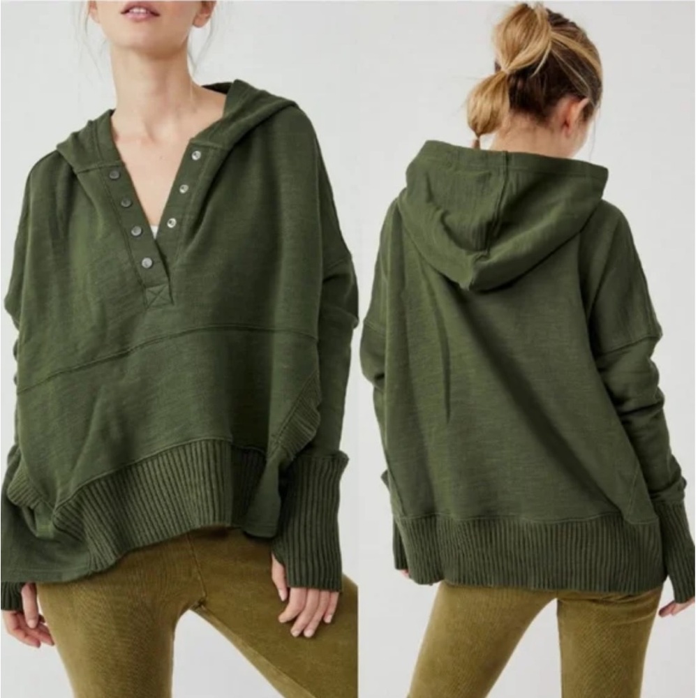 NWT Free People Honey Dove Army Green Hooded Pullover